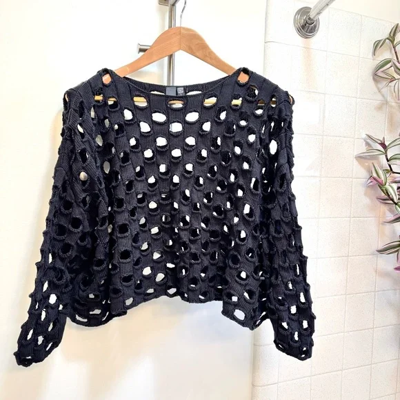 Shannon Passero Open Knit Sheer Small Sweater Streetwear Grunge Festival Punk - Picture 2 of 9